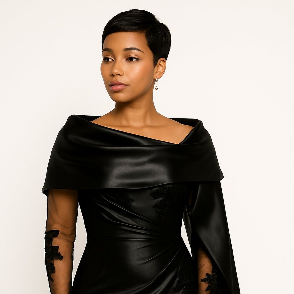Black Satin Evening Shawl Wrap – Extra-Long 25.6 × 86.6 in Bridal Pashmina